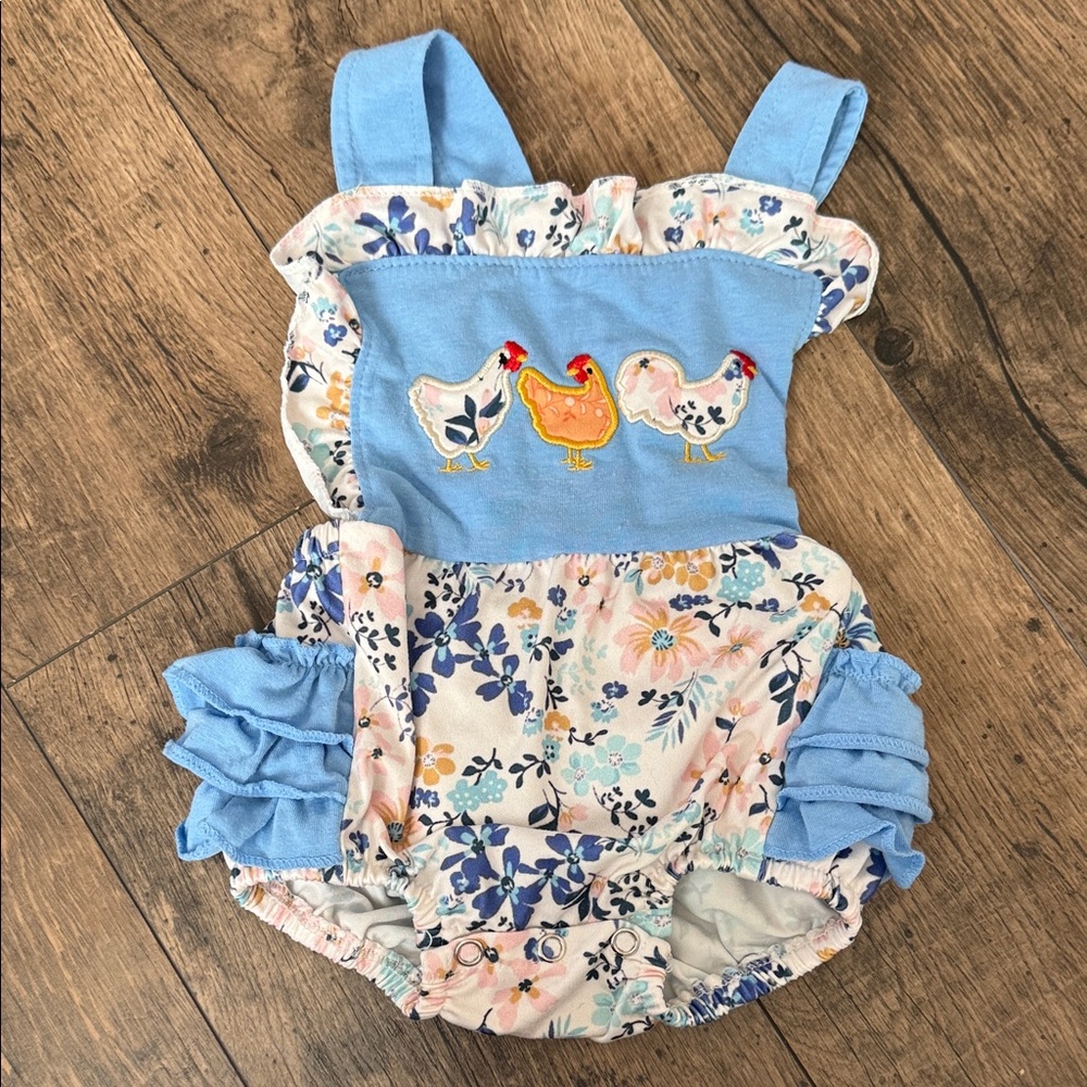 Floral Baby Romper with Chicken Embroidery
